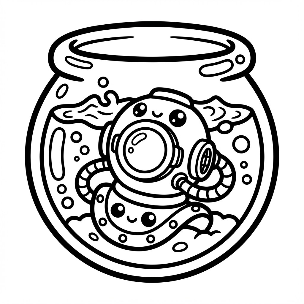 Cheerful snowman in a glass jar with snowflakes, ideal for easy coloring pages for toddlers and large outline coloring pages.